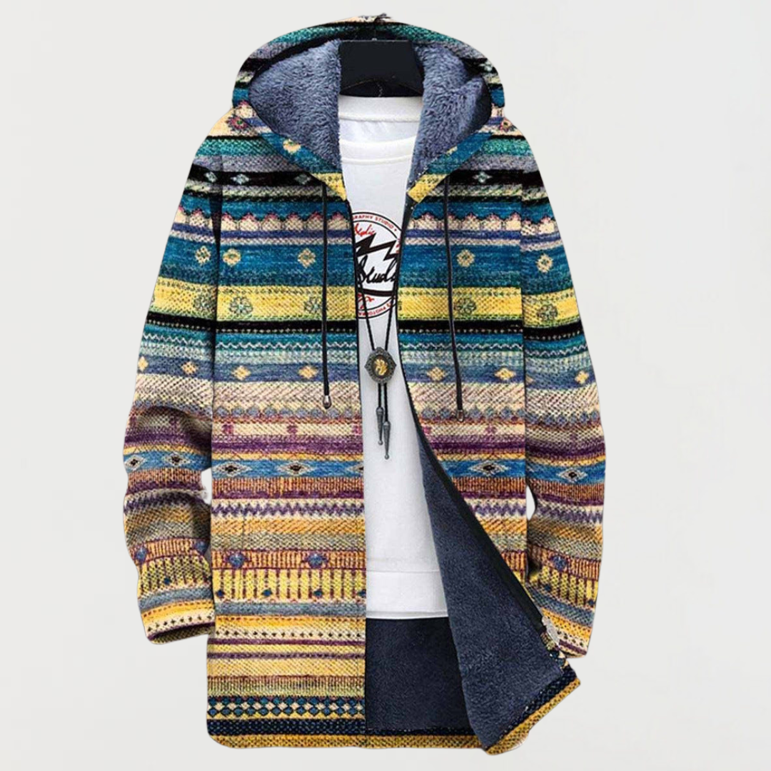 Triibuline tribal mustriga jakk