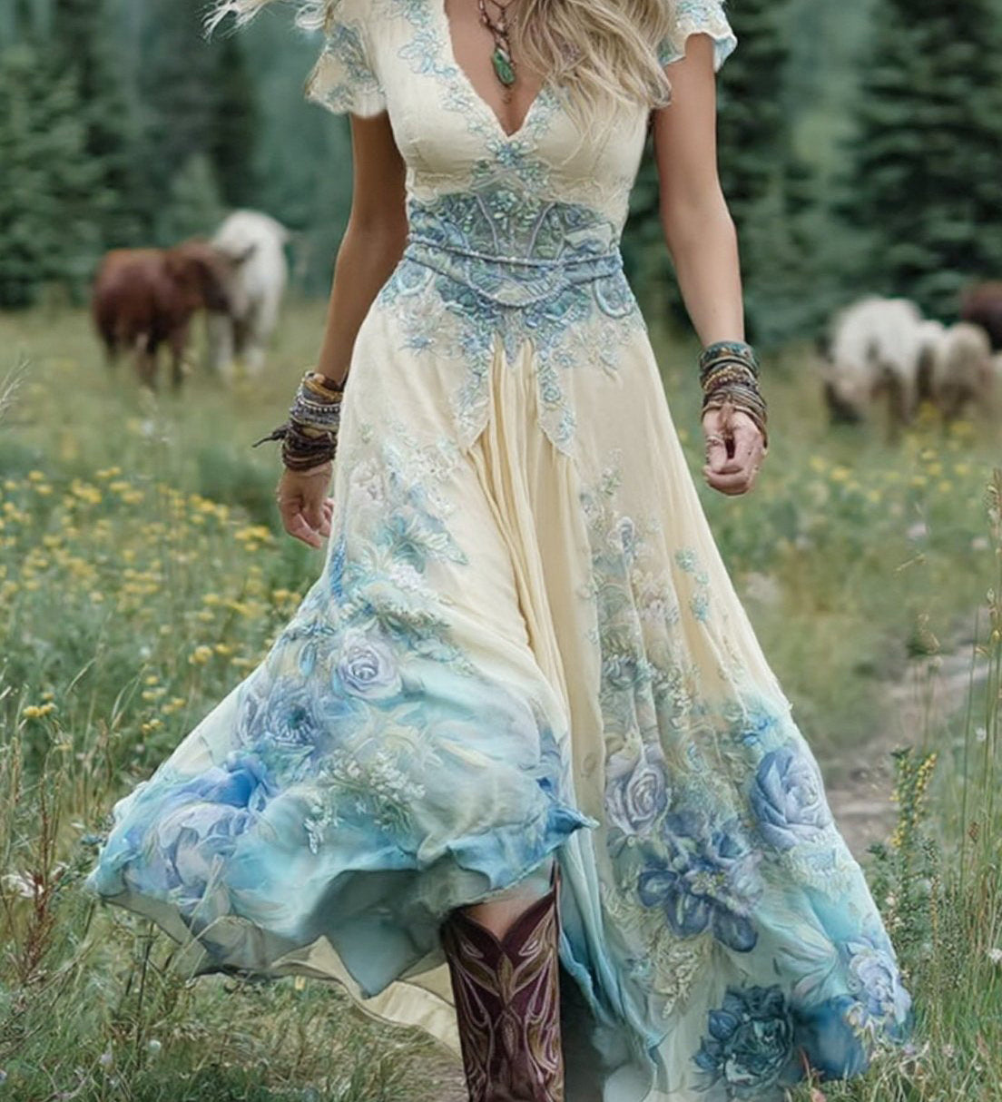 Serena - Lühike Maxi Lilleline Kleid