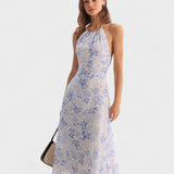 Clarice - Midi Sinine Lilleline Kleid