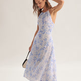 Clarice - Midi Sinine Lilleline Kleid